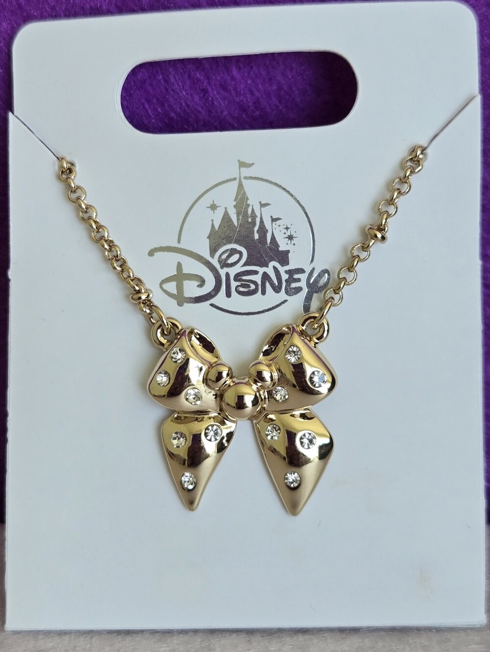 Disney Gold Bow Necklace with Clear Crystals